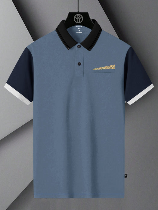LV Summer Polo Shirt For Men-Steel Blue with Navy-BR13066