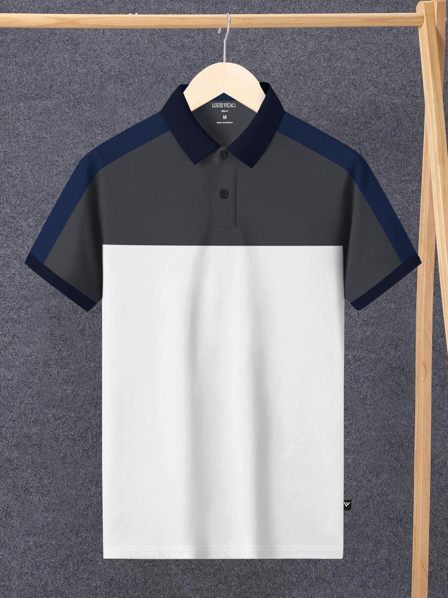 Summer Polo Shirt For Men-White with Dark Grey-BR13059