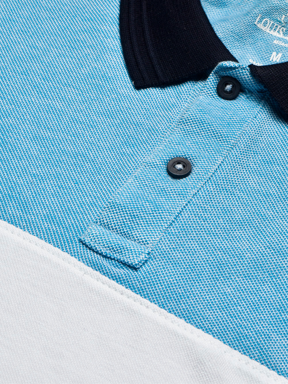 Summer Polo Shirt For Men-White with Sky & Navy Panel-BR13075