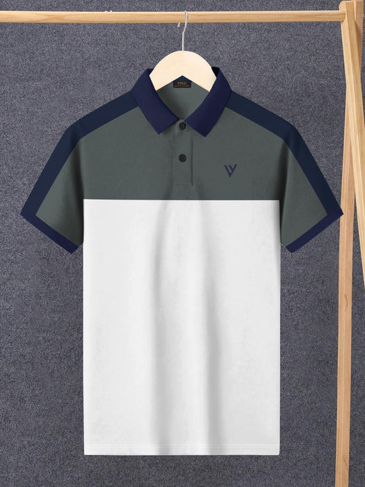 LV Summer Polo Shirt For Men-White with Slate Grey-BR13065