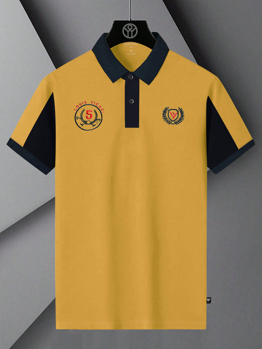 LV Summer Polo Shirt For Men-Yellow & Dark Navy-BR113100