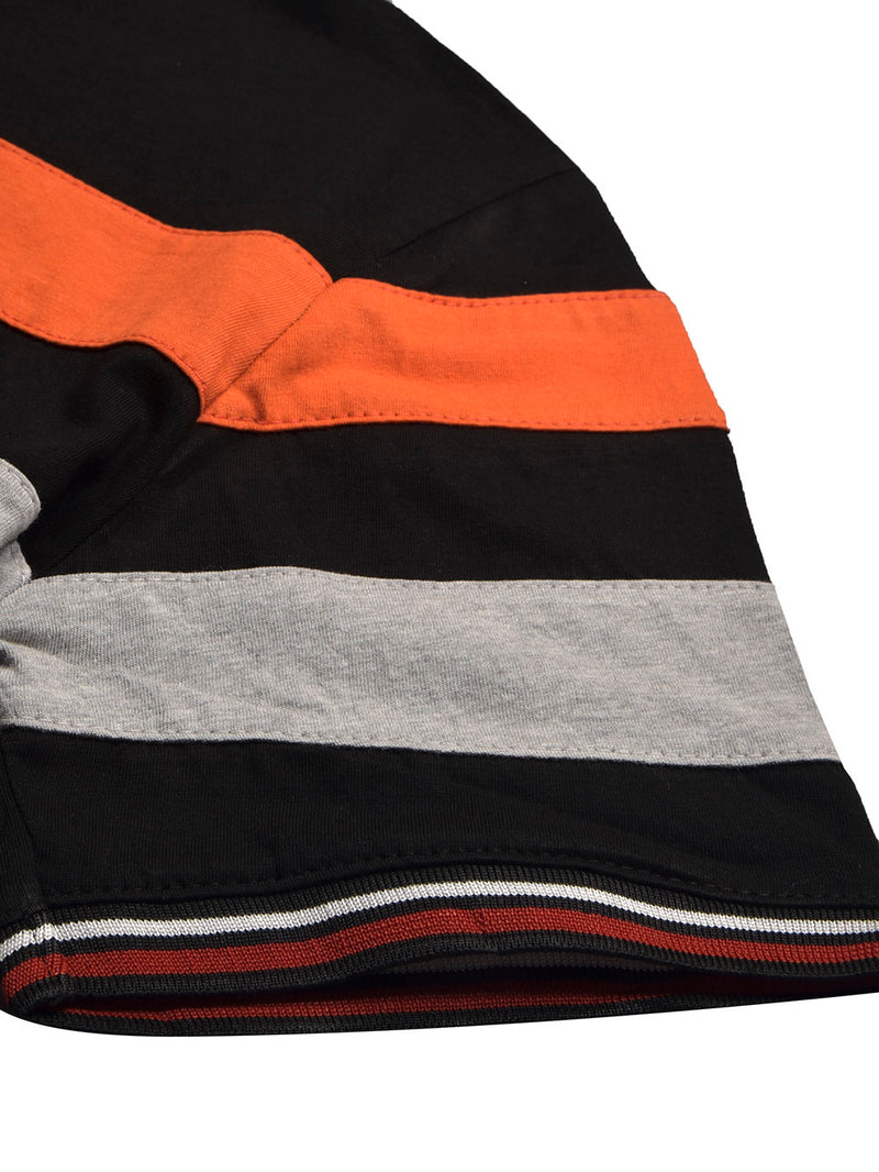Summer Single Jersey Polo Shirt For Men-Black with Grey & Orange Panels-BR13931