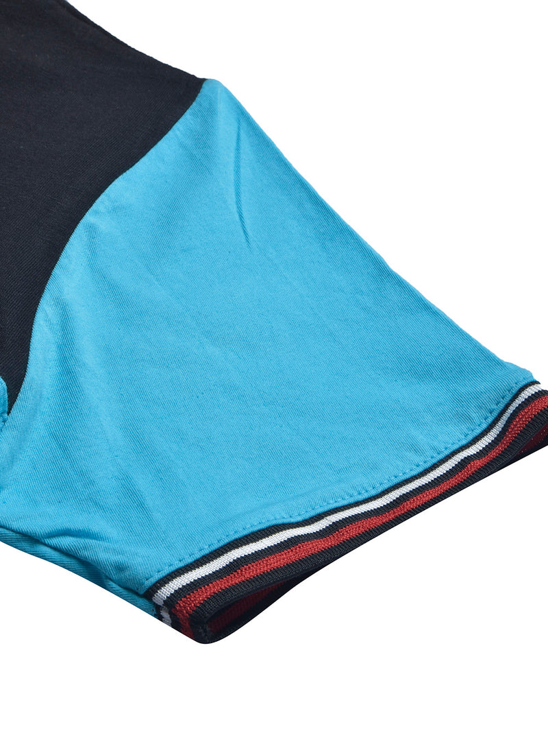 Summer Single Jersey Polo Shirt For Men-Black with Sky Panels-BR13938