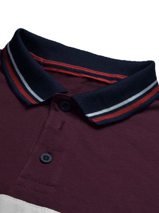 LV Summer Single Jersey Polo Shirt For Men-Maroon with White & Navy Panels-BR14011