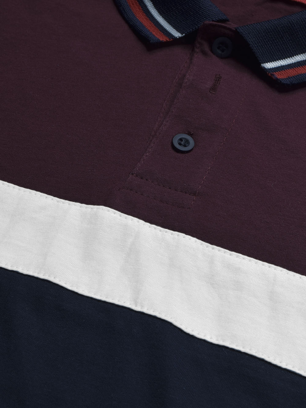 Summer Single Jersey Polo Shirt For Men-Maroon with White & Navy Panels-BR14011