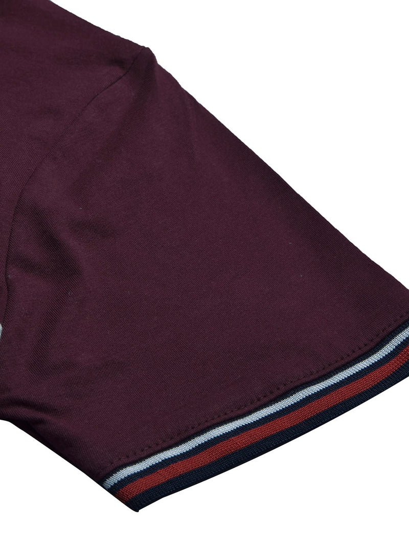 Summer Single Jersey Polo Shirt For Men-Maroon with White & Navy Panels-BR14011