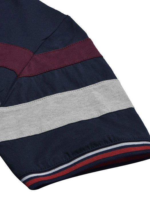 LV Summer Single Jersey Polo Shirt For Men-Navy with Grey & Maroon Panels-BR13959