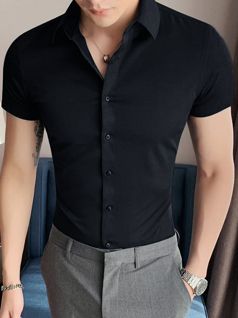 Louis Vicaci Half Sleeve Lycra Casual Shirt For Men-Dark Navy Lining-BR15724