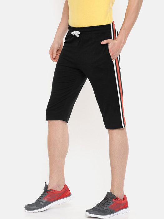 Louis Vicaci Jersey Lycra Lounge Short For Men-Black with Whtite & Orange Stripes-BR13914