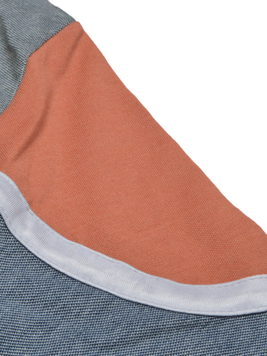 Louis Vicaci P.Q Long Sleeve Henley Shirt For Men-Blue Melange with Orange-BR13206