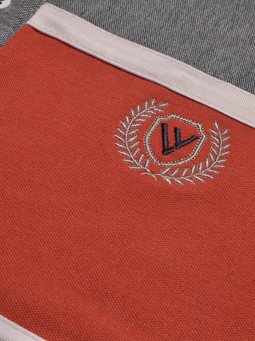 Louis Vicaci P.Q Long Sleeve Henley Shirt For Men-Grey Melange with Orange-BR13204