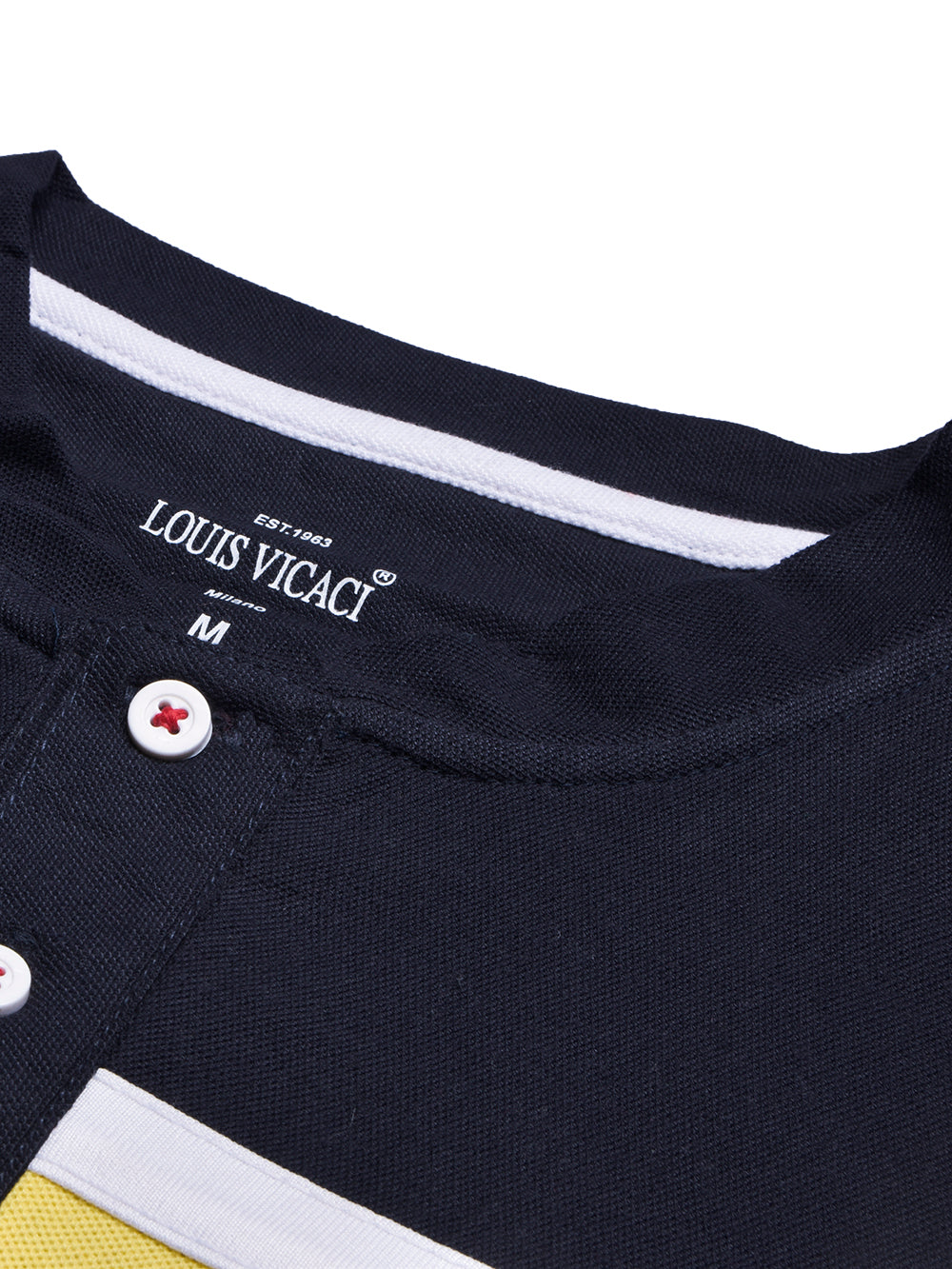 Louis Vicaci P.Q Long Sleeve Henley Shirt For Men-Mid Navy with Yellow-BR13203