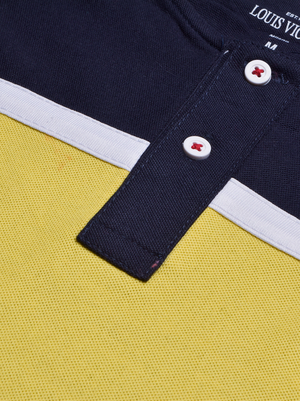 Louis Vicaci P.Q Long Sleeve Henley Shirt For Men-Mid Navy with Yellow-BR13203