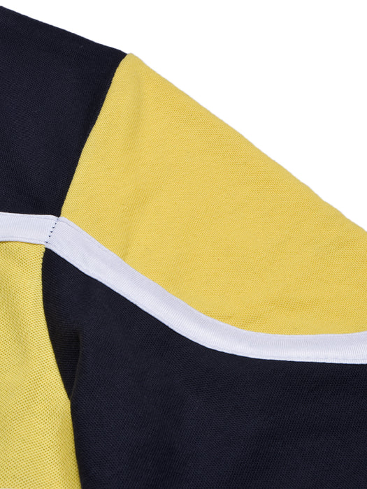 Louis Vicaci P.Q Long Sleeve Henley Shirt For Men-Mid Navy with Yellow-BR13203
