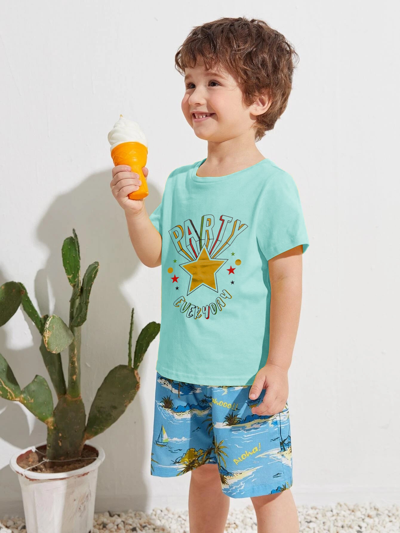 Louis Vicaci Single Jersey Tee Shirt For Kids-Light Cyan-BR13422