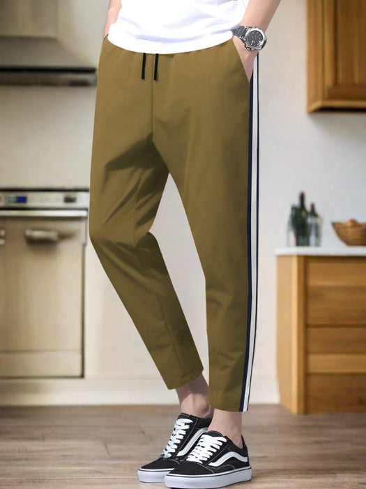 Louis Vicaci Slim Fit Summer Trouser For Men-Dark Golden with Stripes-RT2529