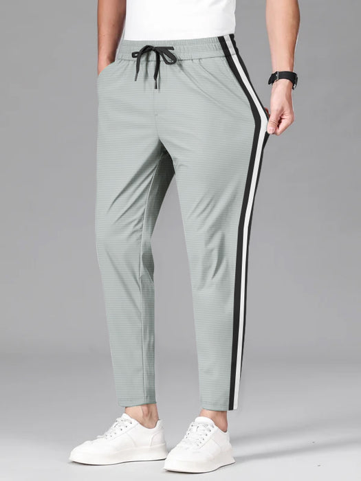 Louis Vicaci Slim Fit Summer Trouser For Men-Mint Grey with Black & White Stripes-BR13518