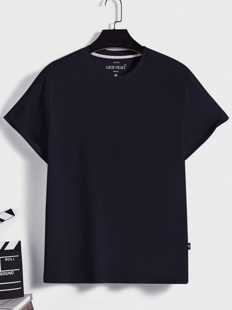 Louis Vicaci Summer Lycra T Shirt For Men-Light Navy-BR13561