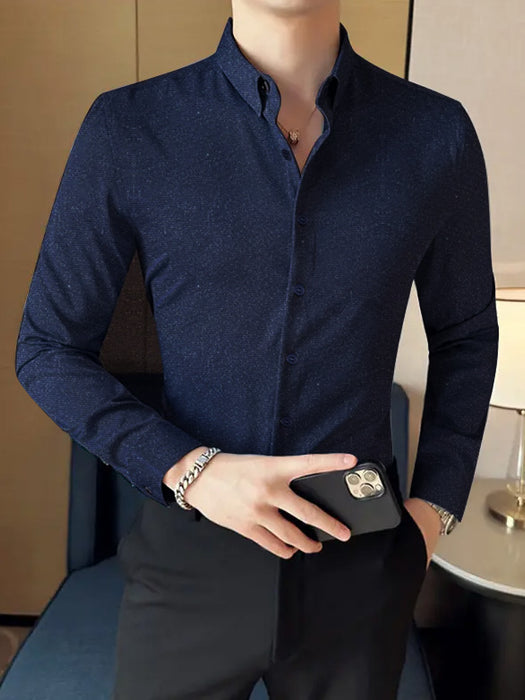 Louis Vicaci Super Stretchy Slim Fit Long Sleeve Summer Formal Casual Shirt For Men-Blue with Glitter-BR13563