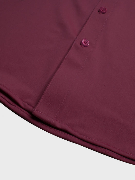 Louis Vicaci Super Stretchy Slim Fit Long Sleeve Summer Formal Casual Shirt For Men-Burgundy-BR13388