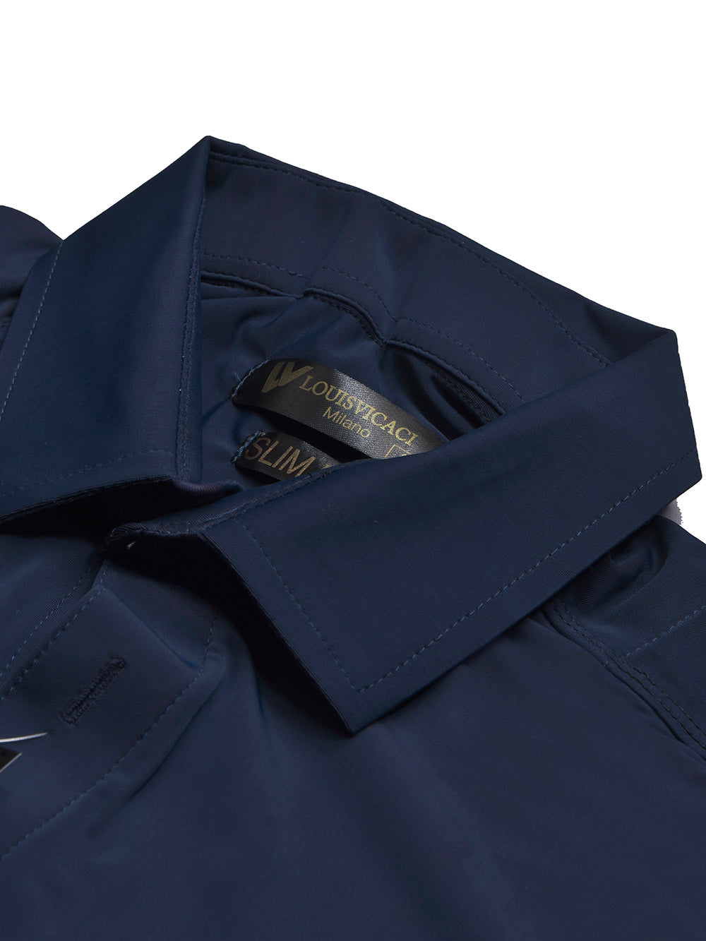 Louis Vicaci Super Stretchy Slim Fit Long Sleeve Summer Formal Casual Shirt For Men-Dark Blue-BR13564