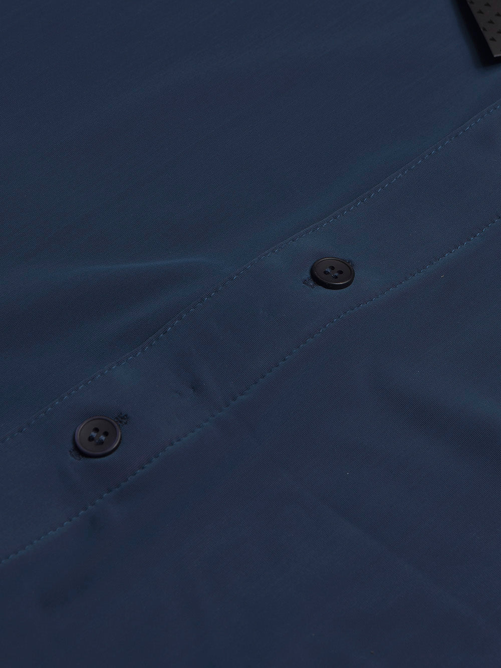 Louis Vicaci Super Stretchy Slim Fit Long Sleeve Summer Formal Casual Shirt For Men-Dark Blue-BR13564