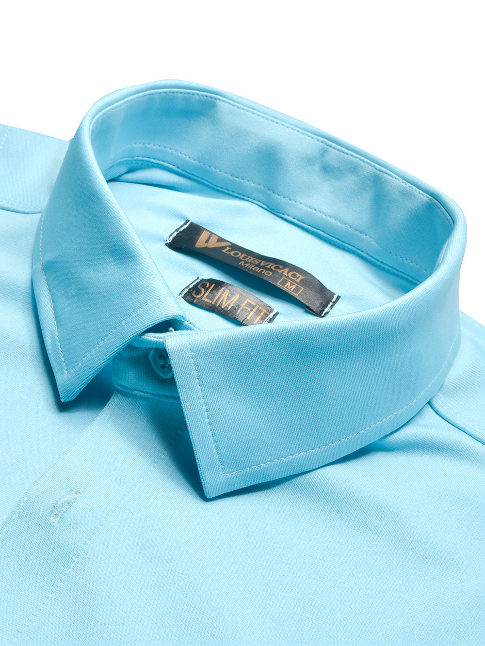 Louis Vicaci Super Stretchy Slim Fit Long Sleeve Summer Formal Casual Shirt For Men-Light Sky-BR13324