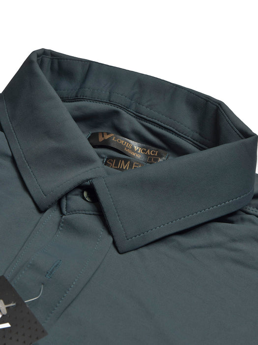 Louis Vicaci Super Stretchy Slim Fit Long Sleeve Summer Formal Casual Shirt For Men-Slate Blue-BR13567