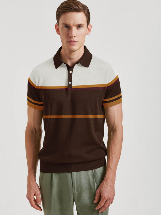 Sixteen Fashion Short Sleeve Sweater For Men-Brown With Stripes-AZ16