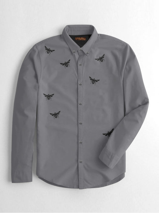 MD Premium Casual Shirt For Men-Dark Grey with Butterfly Print-BR13645