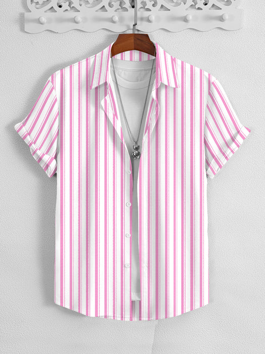 MD Premium Casual Shirt For Men-White with Pink Allover Lining-BR13665