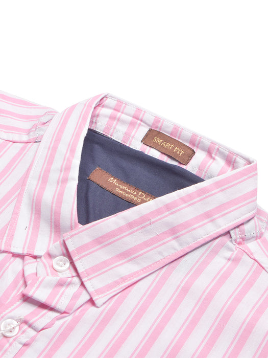 MD Premium Casual Shirt For Men-White with Pink Allover Lining-BR13665