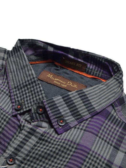 MD Premium Slim Fit Casual Shirt For Men-Grey & Purple with Allover Check-BR13669