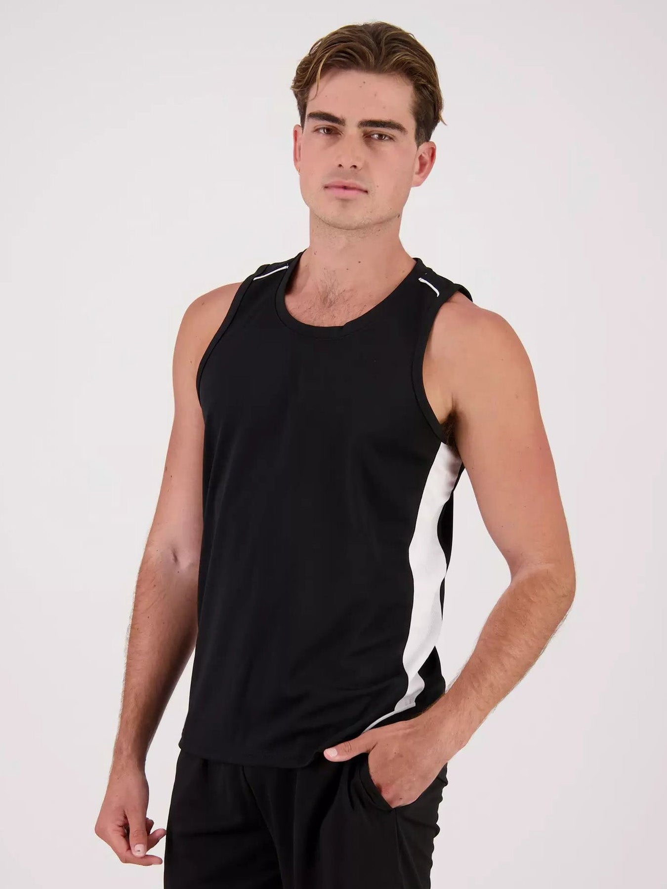 MPS Cloke Sleeveless Active Wear T Shirt For Men-Black & White-BR13596
