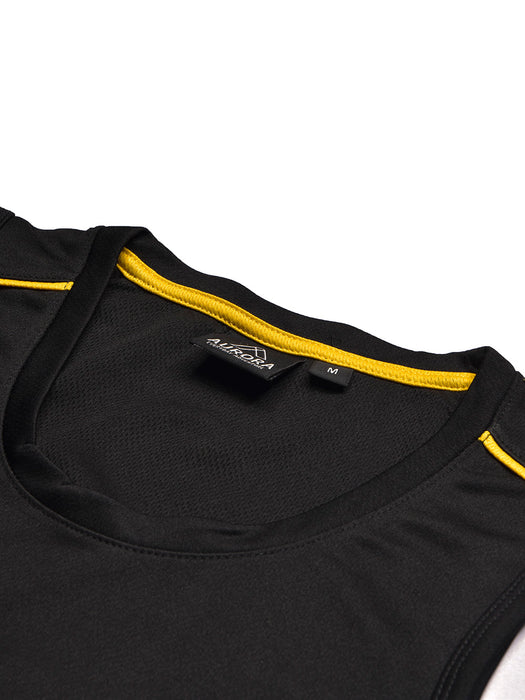 MPS Cloke Sleeveless Active Wear T Shirt For Men-Black & Yellow-BR13595