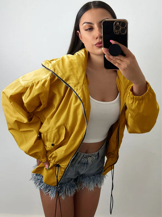 High Neck Hooded Festival Jacket For Ladies-Yellow-RT2545