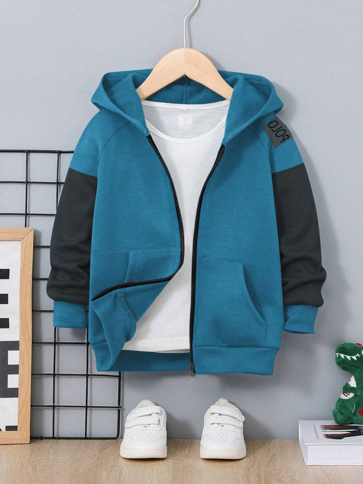 NYC POLO Fleece Pullover Hoodie For Kids-Cyan with Charcoal Panel-BE2060
