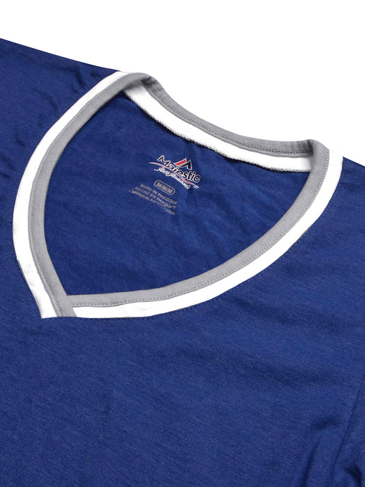 Magestic V Neck Half Sleeve Tee Shirt For Men-Blue Melange-BR13363