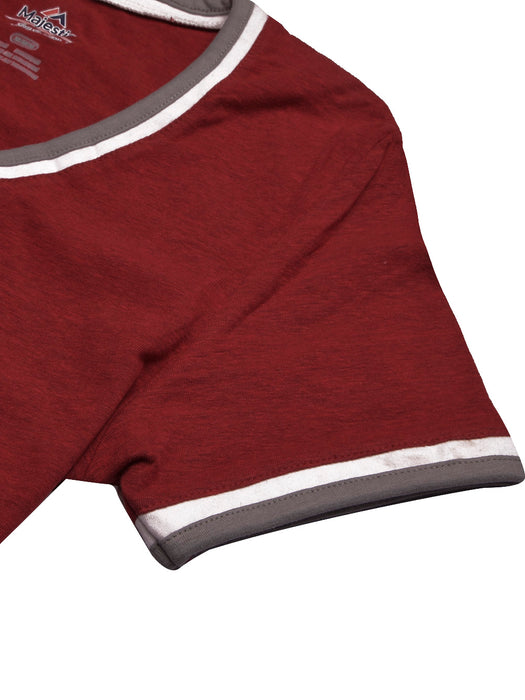 Magestic V Neck Half Sleeve Tee Shirt For Men-Red Melange-BR13360