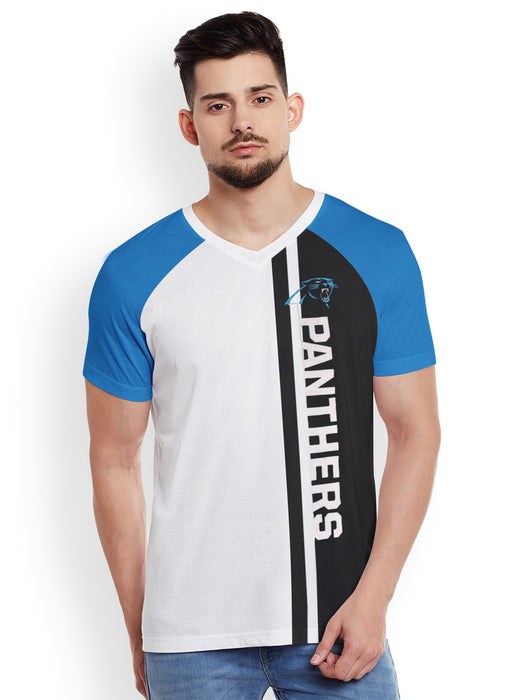 Magestic V Neck Half Sleeve Tee Shirt For Men-White with Black & Cyan-BR13374