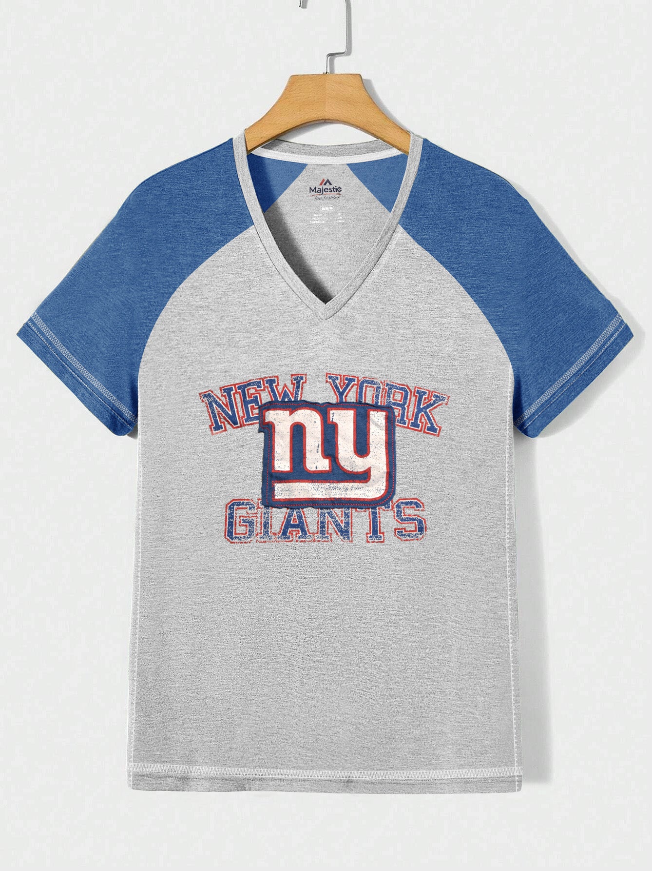 Majestic V Neck Half Sleeve Tee Shirt For Women-Grey Melange with Blue-BR13368