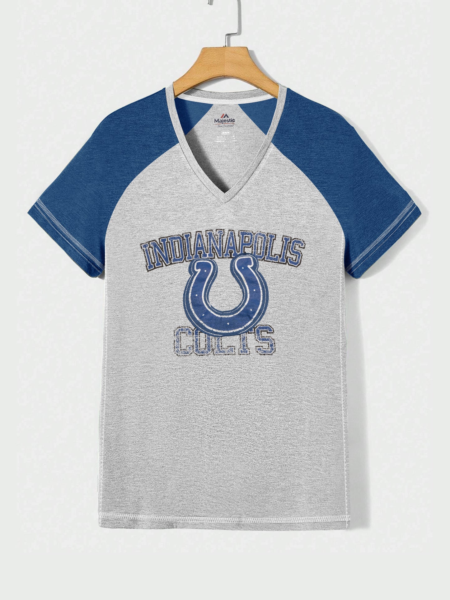 Majestic V Neck Half Sleeve Tee Shirt For Women-Grey Melange with Blue-BR13379