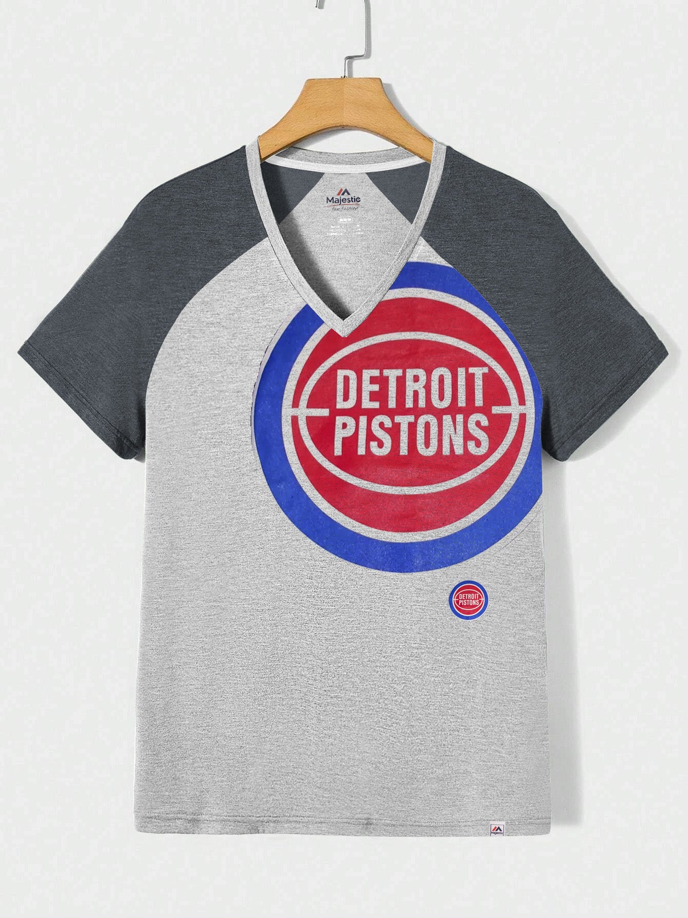 Majestic V Neck Half Sleeve Tee Shirt For Women-Grey Melange with Print-BR13370