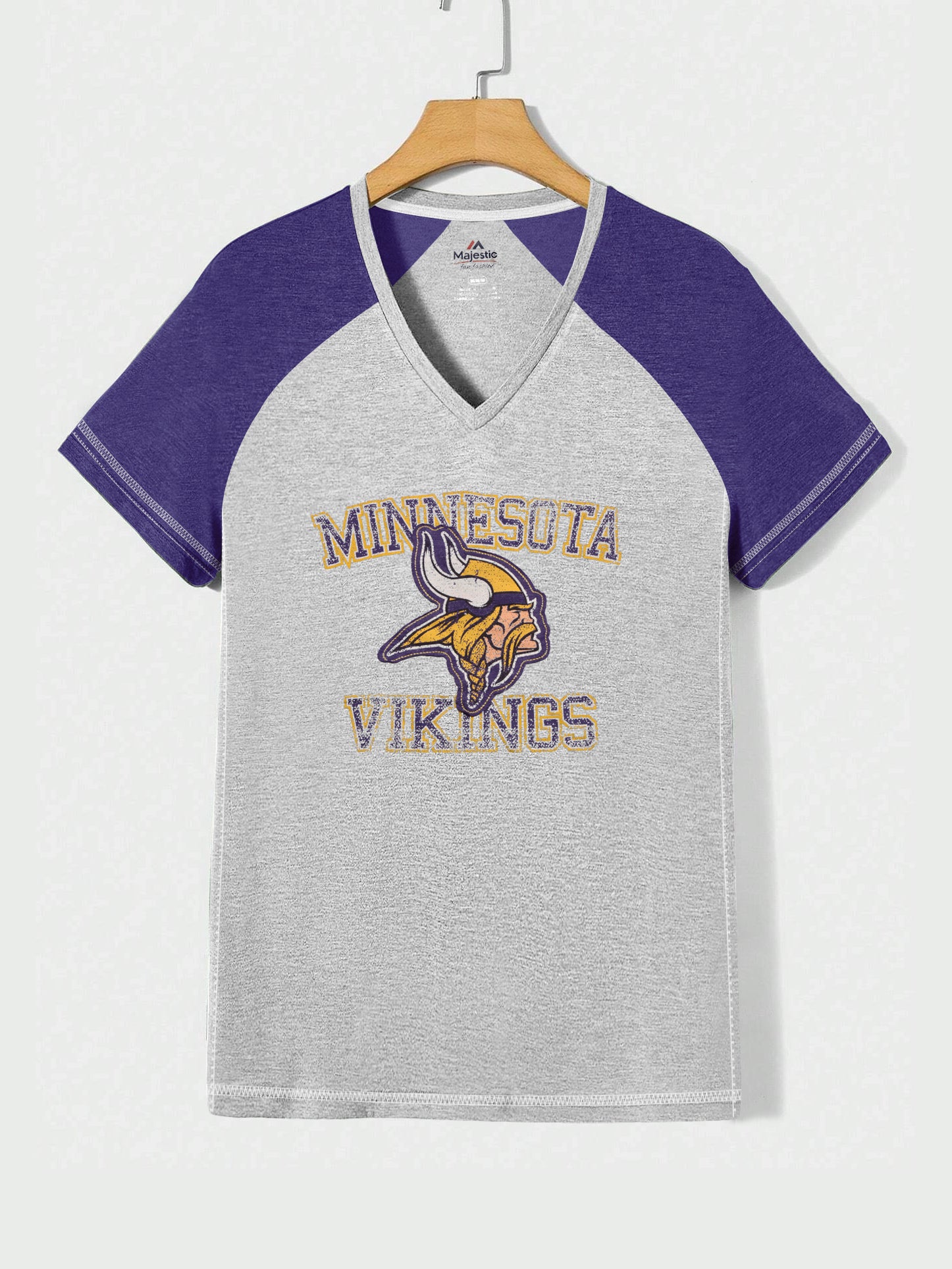 Majestic V Neck Half Sleeve Tee Shirt For Women-Grey Melange with Purple-BR13378