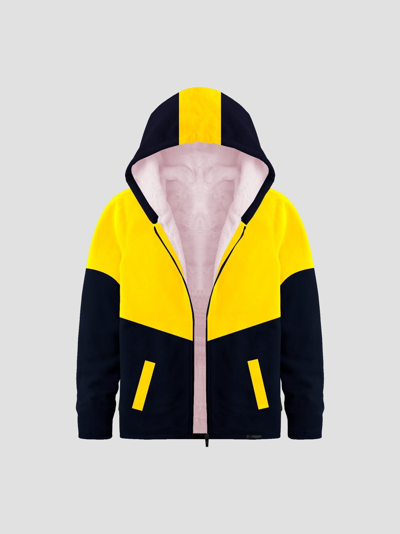 Mango Stylish Inner Fur Zipper Hoodie For Kids-Dark Navy With Yellow-BR952