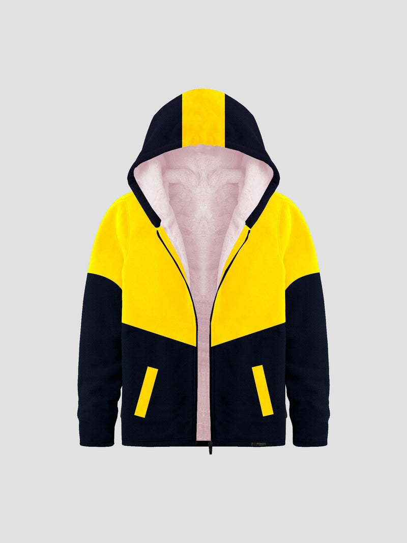 Mango Stylish Inner Fur Zipper Hoodie For Kids-Dark Navy With Yellow-BR952