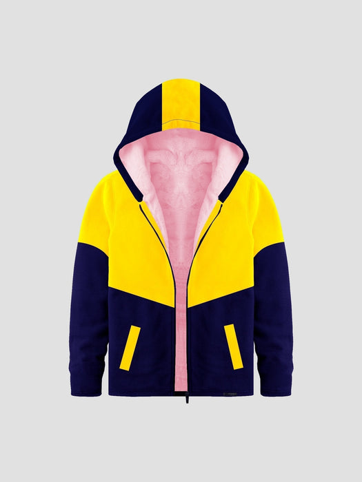 Mango Stylish Inner Fur Zipper Hoodie For Kids-Yellow & Royal Blue-BE153/BR964
