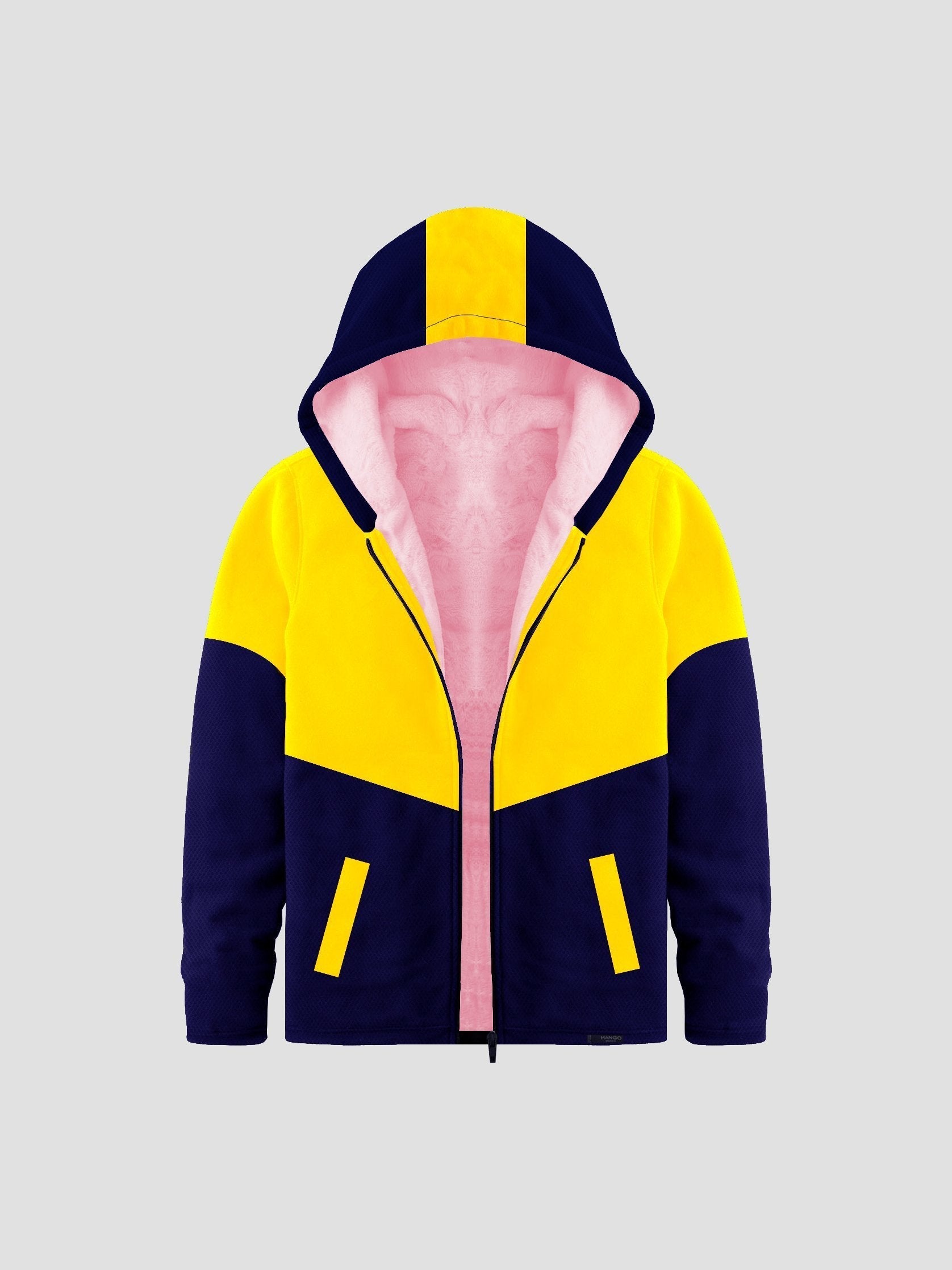Mango Stylish Inner Fur Zipper Hoodie For Kids-Yellow & Royal Blue-BR964