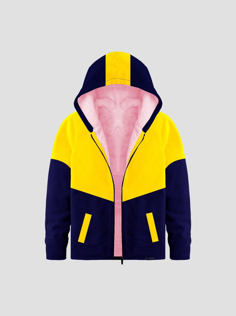 Mango Stylish Inner Fur Zipper Hoodie For Kids-Yellow & Royal Blue-BR964