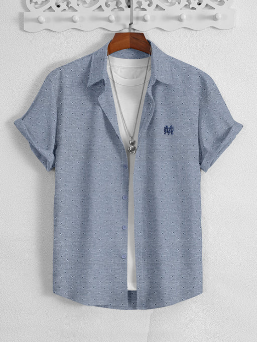 Massimo Dutti Premium Casual Shirt For Men-Blue Melange with Allover Design-BR13638